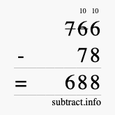 Calculate 766 minus 78 using long subtraction