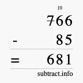 Calculate 766 minus 85 using long subtraction