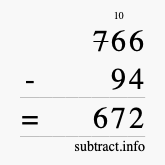 Calculate 766 minus 94 using long subtraction Calculate 766 minus 94 using long subtraction
