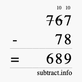 Calculate 767 minus 78 using long subtraction