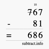 Calculate 767 minus 81 using long subtraction