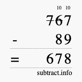 Calculate 767 minus 89 using long subtraction