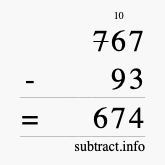 Calculate 767 minus 93 using long subtraction