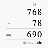 Calculate 768 minus 78 using long subtraction