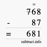 Calculate 768 minus 87 using long subtraction