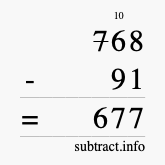 Calculate 768 minus 91 using long subtraction