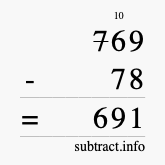 Calculate 769 minus 78 using long subtraction