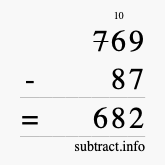 Calculate 769 minus 87 using long subtraction