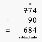 Calculate 774 minus 90 using long subtraction