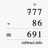 Calculate 777 minus 86 using long subtraction