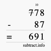 Calculate 778 minus 87 using long subtraction