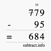 Calculate 779 minus 95 using long subtraction