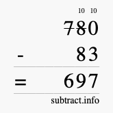 Calculate 780 minus 83 using long subtraction