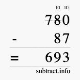 Calculate 780 minus 87 using long subtraction