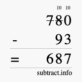Calculate 780 minus 93 using long subtraction