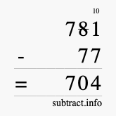 Calculate 781 minus 77 using long subtraction