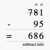 Calculate 781 minus 95 using long subtraction