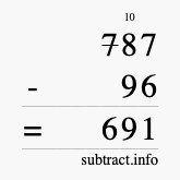 Calculate 787 minus 96 using long subtraction
