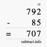 Calculate 792 minus 85 using long subtraction