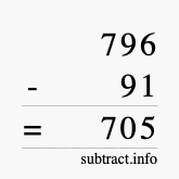 Calculate 796 minus 91 using long subtraction