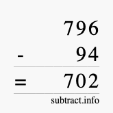 Calculate 796 minus 94 using long subtraction Calculate 796 minus 94 using long subtraction