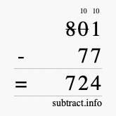 Calculate 801 minus 77 using long subtraction