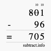 Calculate 801 minus 96 using long subtraction