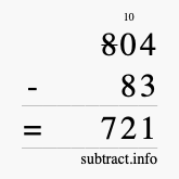 Calculate 804 minus 83 using long subtraction