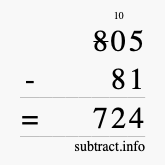 Calculate 805 minus 81 using long subtraction