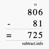 Calculate 806 minus 81 using long subtraction