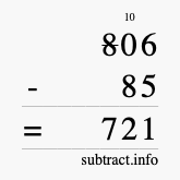 Calculate 806 minus 85 using long subtraction