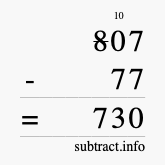 Calculate 807 minus 77 using long subtraction