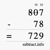 Calculate 807 minus 78 using long subtraction