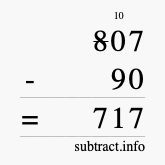 Calculate 807 minus 90 using long subtraction