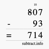 Calculate 807 minus 93 using long subtraction