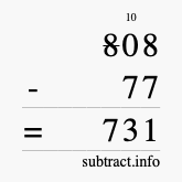 Calculate 808 minus 77 using long subtraction
