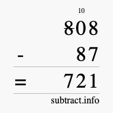 Calculate 808 minus 87 using long subtraction