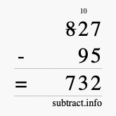 Calculate 827 minus 95 using long subtraction
