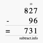 Calculate 827 minus 96 using long subtraction