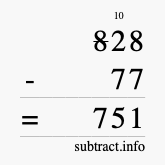 Calculate 828 minus 77 using long subtraction