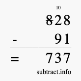 Calculate 828 minus 91 using long subtraction