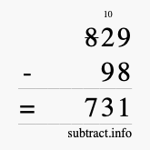 Calculate 829 minus 98 using long subtraction