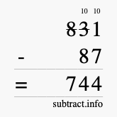Calculate 831 minus 87 using long subtraction
