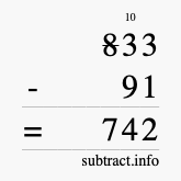 Calculate 833 minus 91 using long subtraction