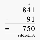 Calculate 841 minus 91 using long subtraction