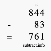 Calculate 844 minus 83 using long subtraction