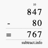 Calculate 847 minus 80 using long subtraction