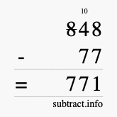 Calculate 848 minus 77 using long subtraction