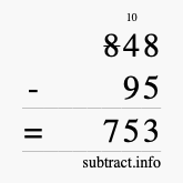 Calculate 848 minus 95 using long subtraction