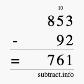 Calculate 853 minus 92 using long subtraction